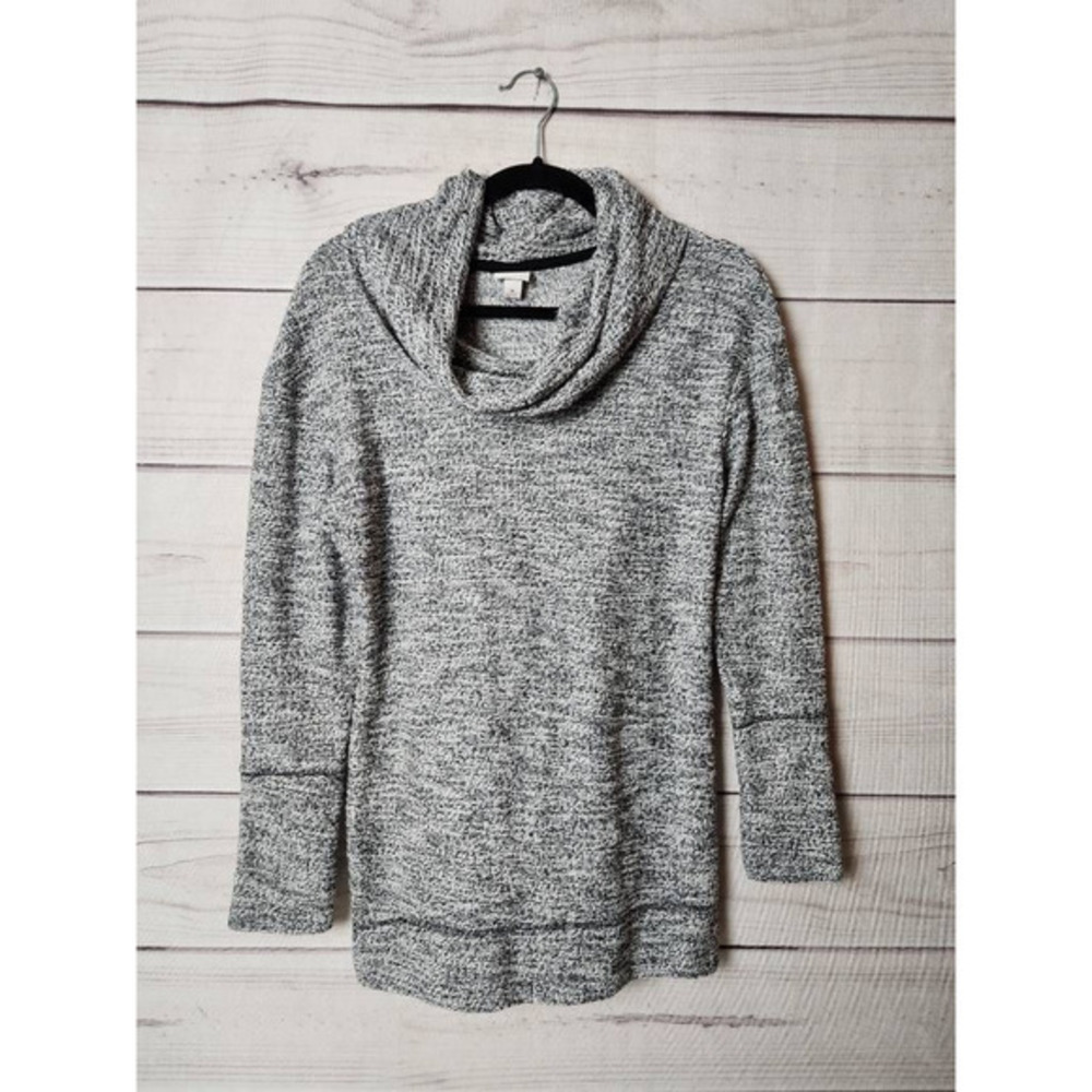 Merona Womens Tunic Sweater Black White Marled Long Sleeve Cowl Neck Pullover‎ M